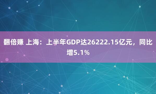 翻倍赚 上海：上半年GDP达26222.15亿元，同比增5.1%