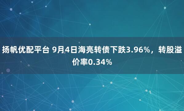 扬帆优配平台 9月4日海亮转债下跌3.96%，转股溢价率0.34%